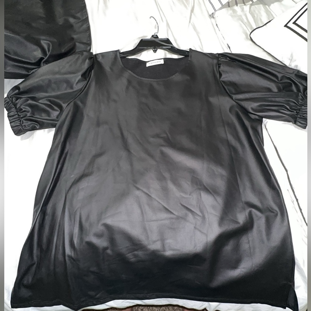 First Love faux leather shiny black blouse size 1X